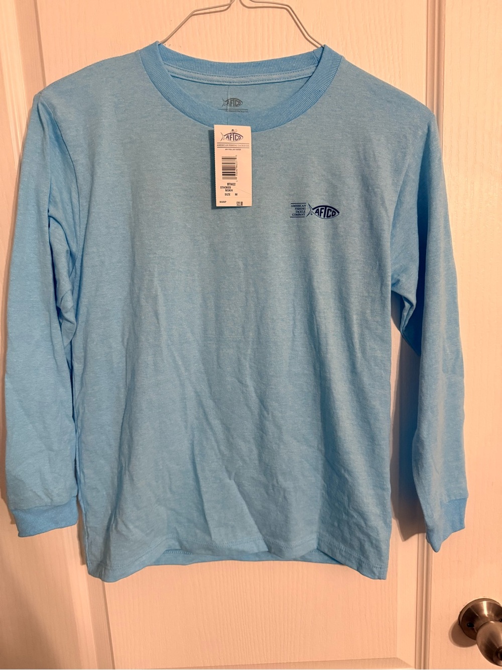 Boys AFTCO Sky Blue Long Sleeve Crew Shirt